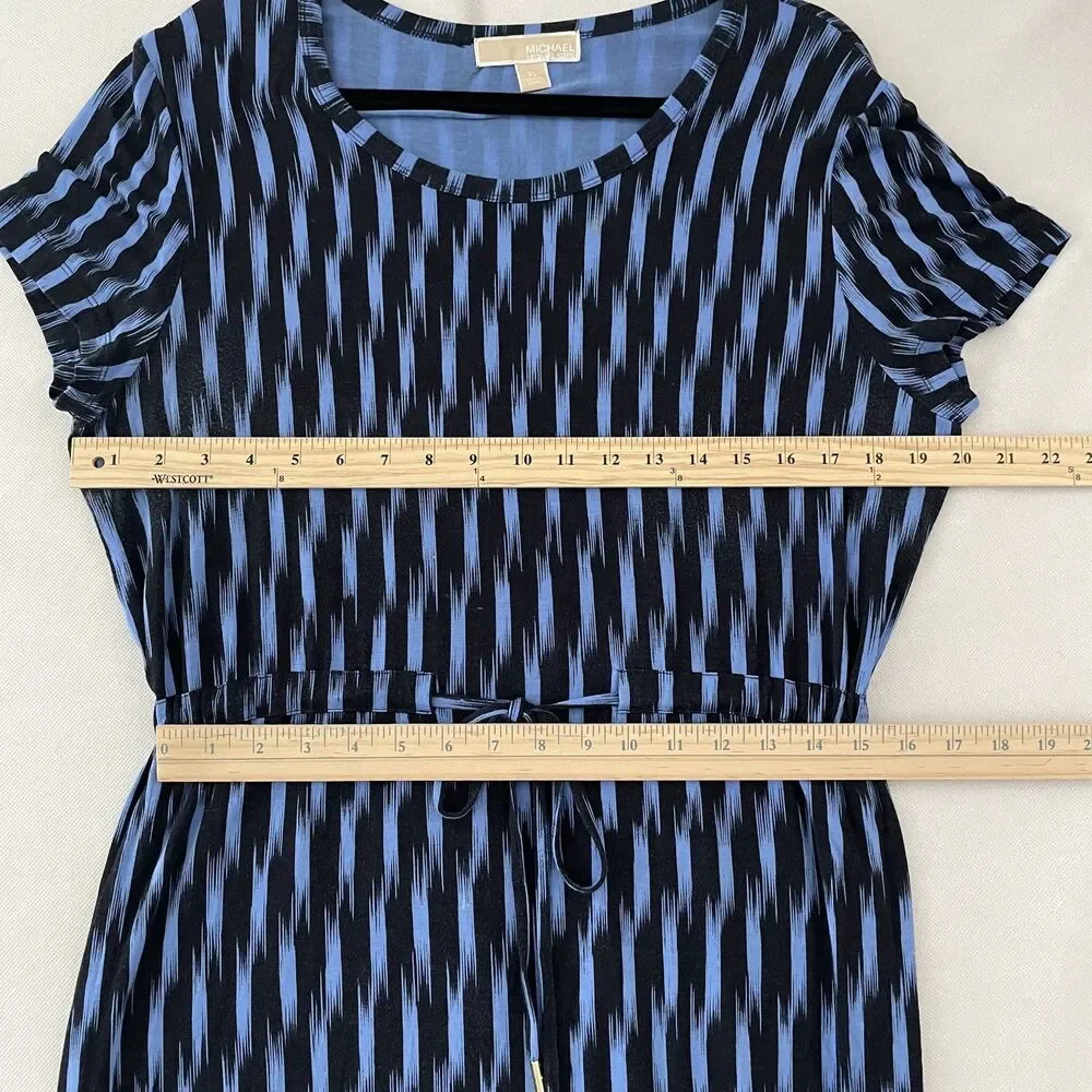 Michael Kors Maxi Dress Blue Black Scoop Neck Short Sleeve Size XL -(C)